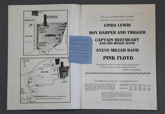 Knebworth 1975 Programme with ticket stub, Pink Floyd headlining